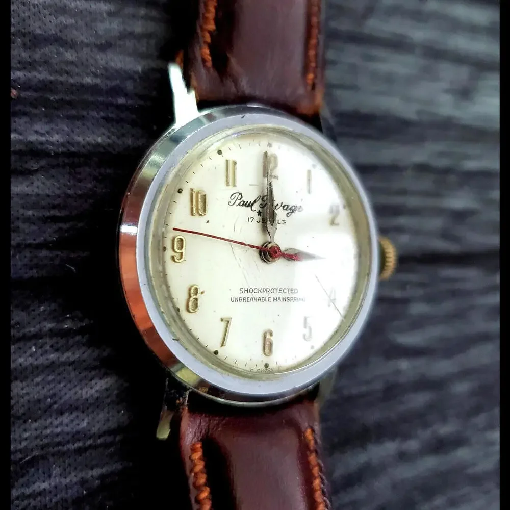 Antique Paul‎ Rivage 17 Jewel Swiss Mens Wrist Watch Running